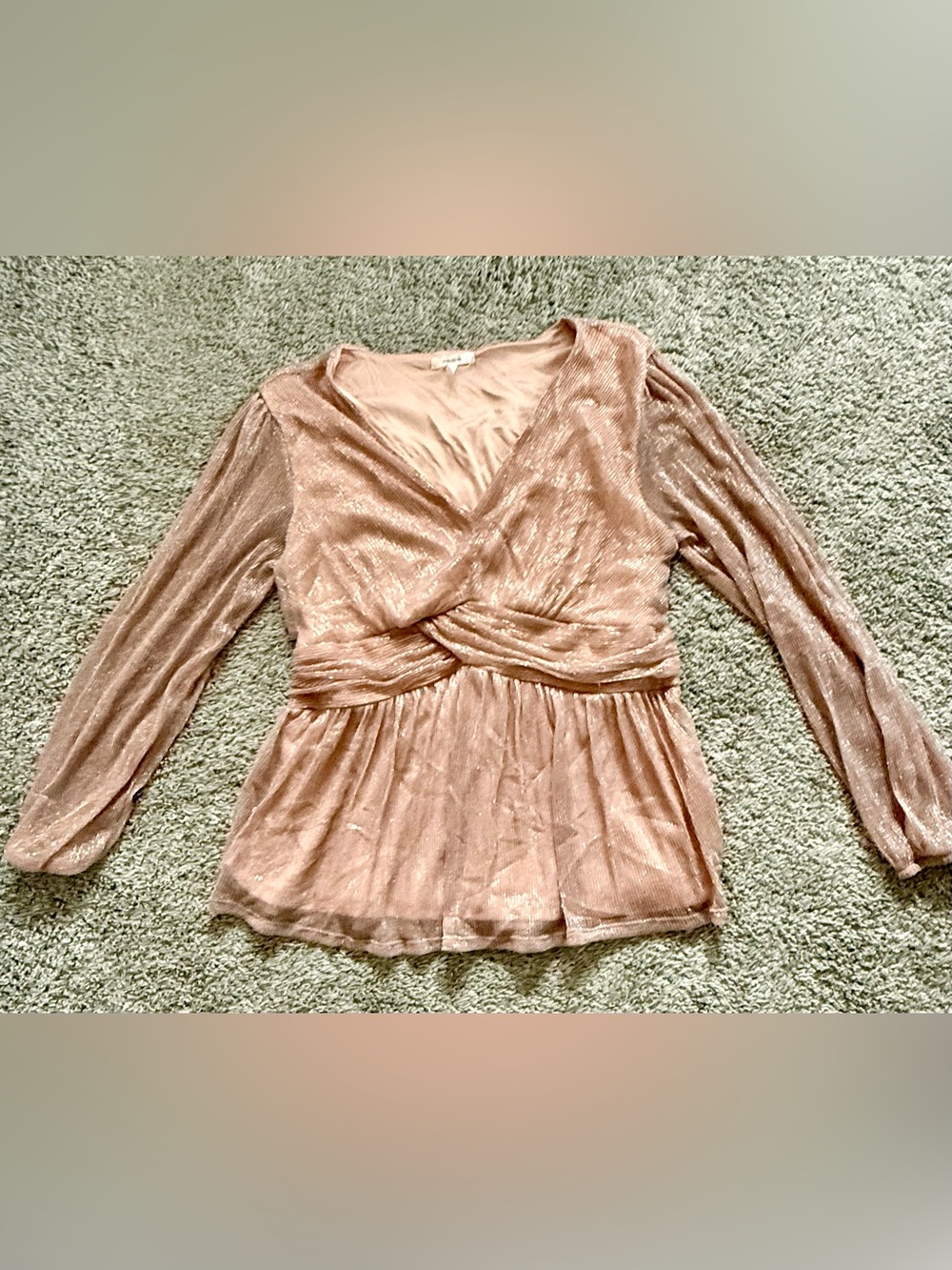 Maurices Blush Pink Metallic Shimmer Surplice Peplum Top Size L